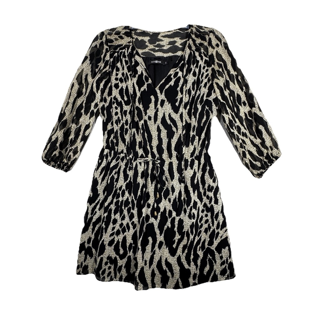 Alice & Trixie Dress Womens Medium Black Cream Cheetah Leopard Mini Exotic Edgy
